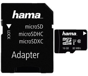 Hama 16GB MicroSDHC UHS Class 1 UHS-I 80MB|sec + SD Adapter