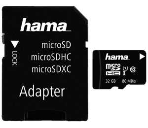Hama 32GB MicroSDHC UHS Class 1 UHS-I 80MB|sec + SD Adapter