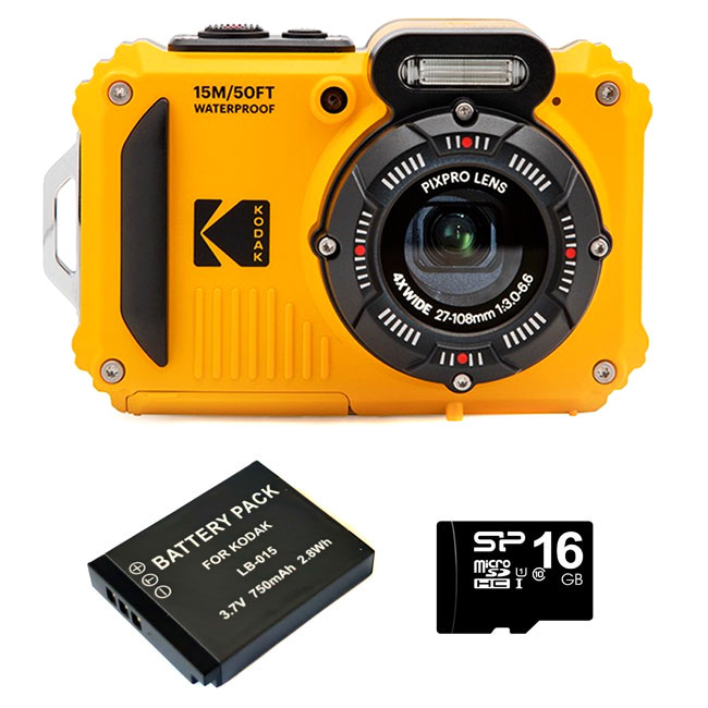 Kodak PixPro WPZ2 Yellow Bundle With Spare Battery & 16Gb MicroSD Card