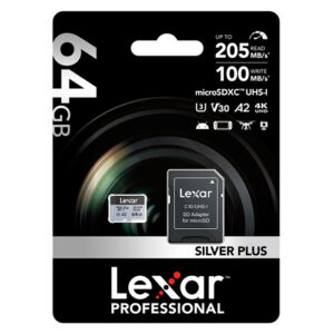 Lexar Pro Silver Plus 64GB MicroSDXC Card + SD Adapter (205MB/s)