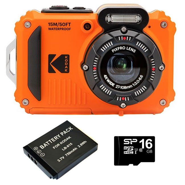 Kodak PixPro WPZ2 Orange Bundle With Spare Battery & 16Gb MicroSD Card