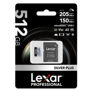 Lexar Pro Silver Plus 512GB MicroSDXC Card + SD Adapter (205MB/s)