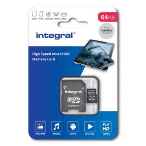 Integral 64GB MicroSDHC UHS-I 100MB|sec + SD Adapter