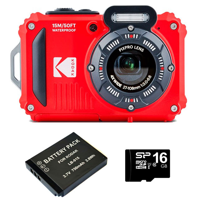 Select Kodak PixPro WPZ2 Red With Spare Battery & 16Gb MicroSD Card