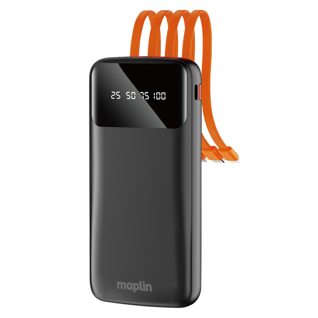Maplin 20,000mAh Portable Power Bank With Integrated Cables